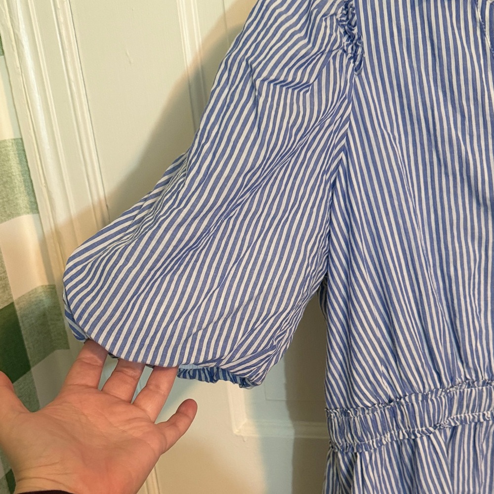 Lilly Pulitzer Tassie Puffed Sleeve Blue & White Stripe Cotton Dress Size 14 - Picture 3 of 7